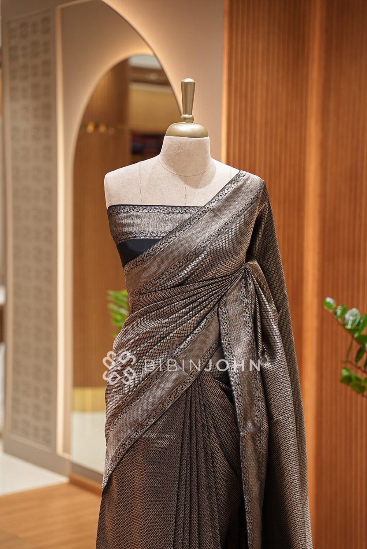 Silk Brocade Saree For Women Black  CLOSE VIEW