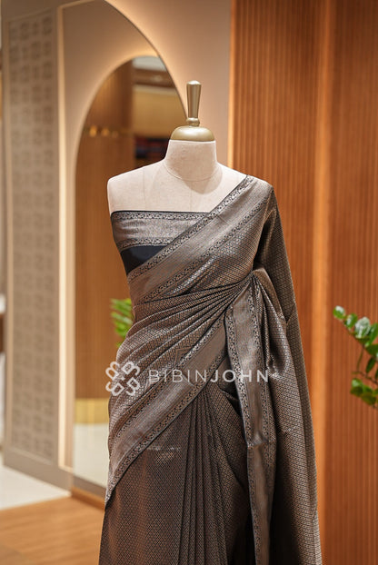 Silk Brocade Saree For Women Black  CLOSE VIEW