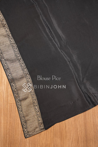 Silk Brocade Saree For Women Black BLOUSE PIECE