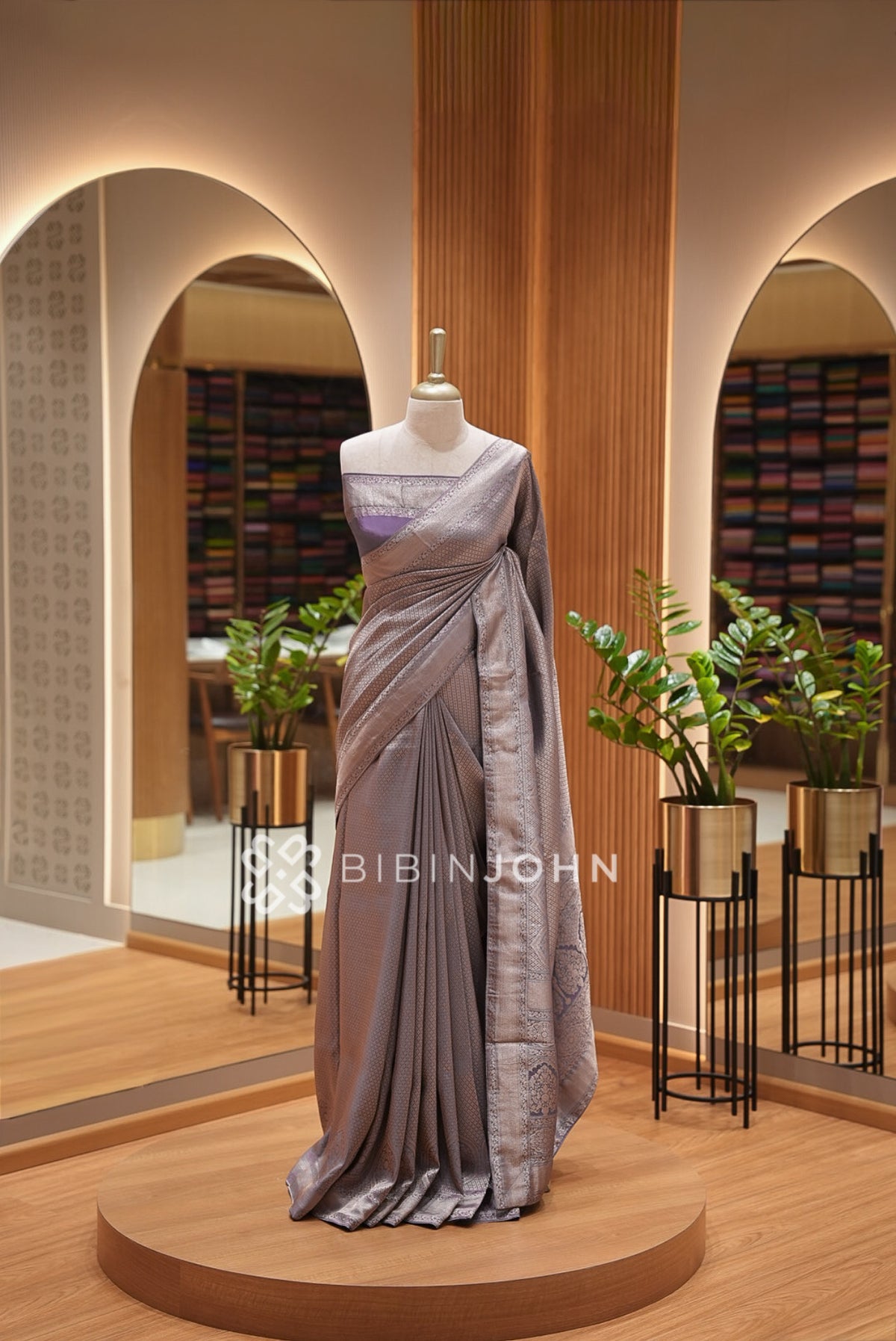 Silk Brocade Saree For Women Dusty Lavender