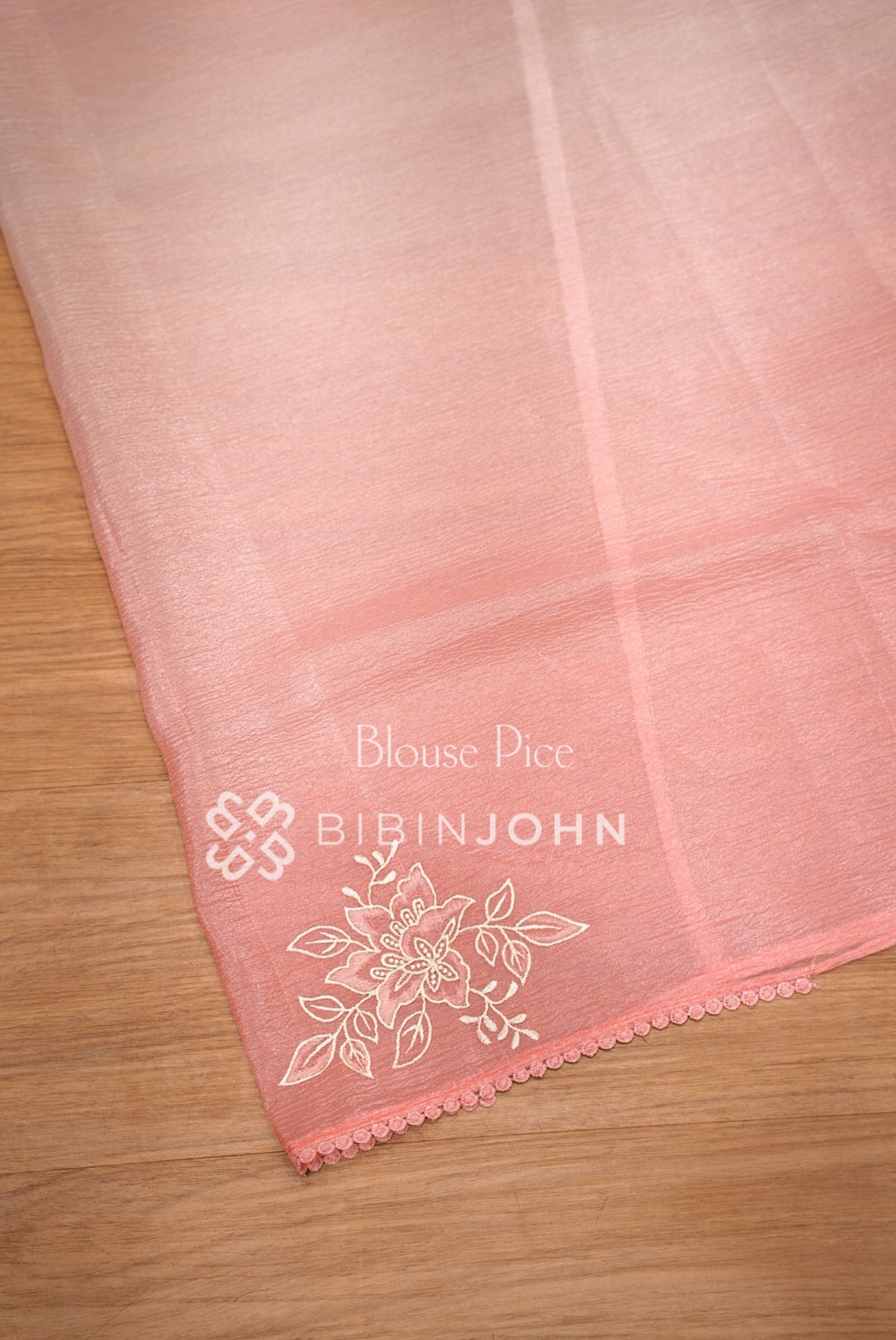 Tissue Organza Embroidery Saree For Women Peach Pink  BLOUSE PIECE