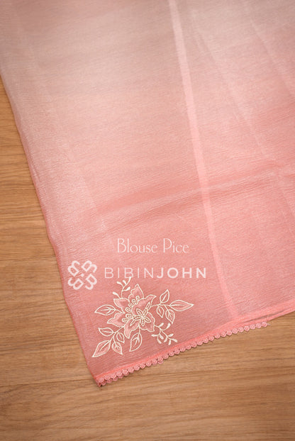Tissue Organza Embroidery Saree For Women Peach Pink  BLOUSE PIECE