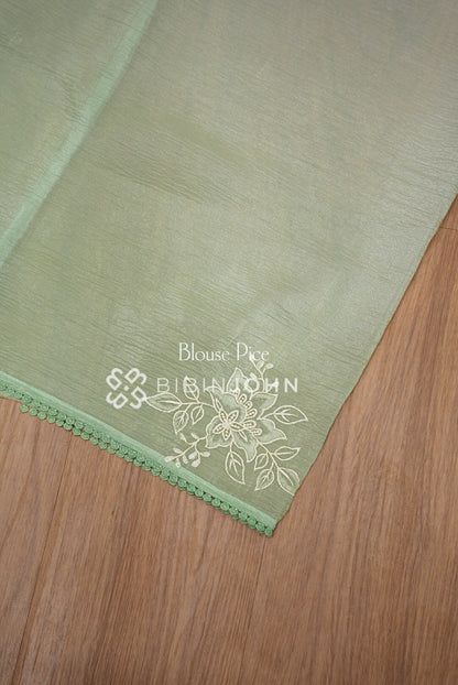 Tissue Organza Embroidery Saree For Women Pista Green  BLOUSE PIECE