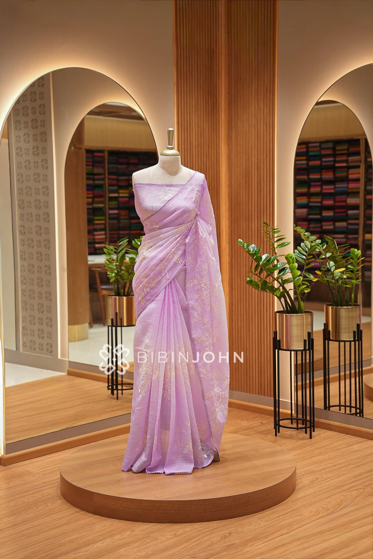 Tissue Organza Embroidery Saree For Women Lavender 