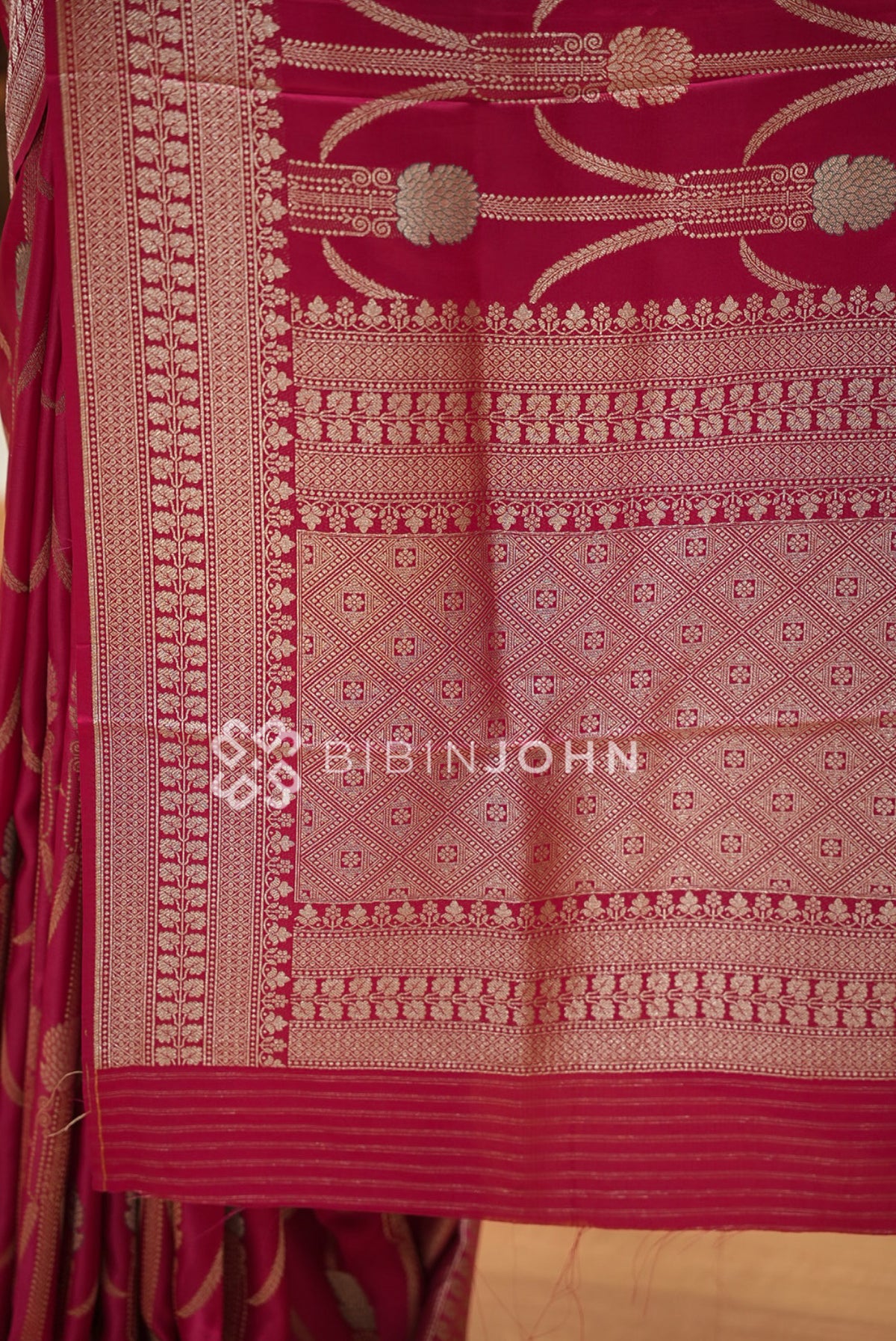 Satin Brocade Saree For Women Rani Pink PALLU