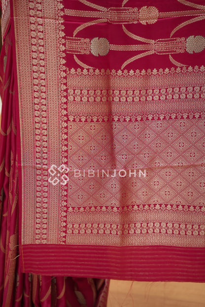 Satin Brocade Saree For Women Rani Pink PALLU