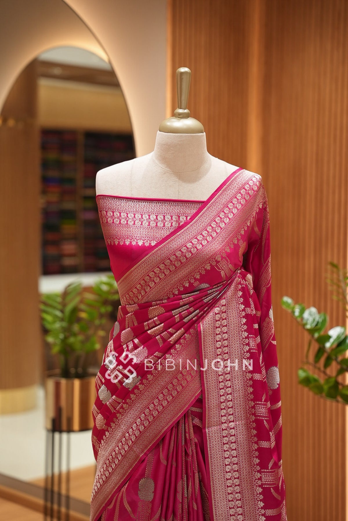 Satin Brocade Saree For Women Rani Pink CLOSE VIEW