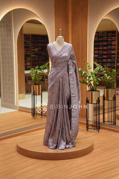 Silk Brocade Saree For Women Dusty Lavender