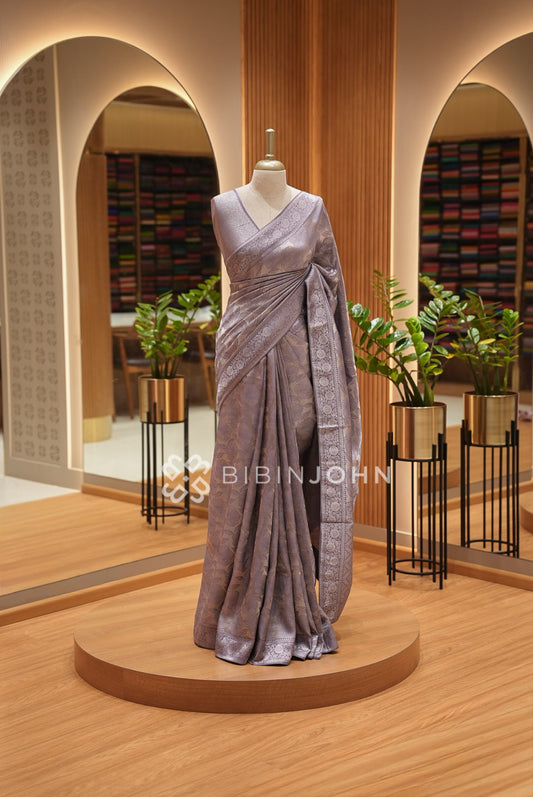 Silk Brocade Saree For Women Dusty Lavender