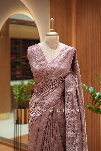 Silk Brocade Saree For Women Dusty Mauve CLOSE VIEW