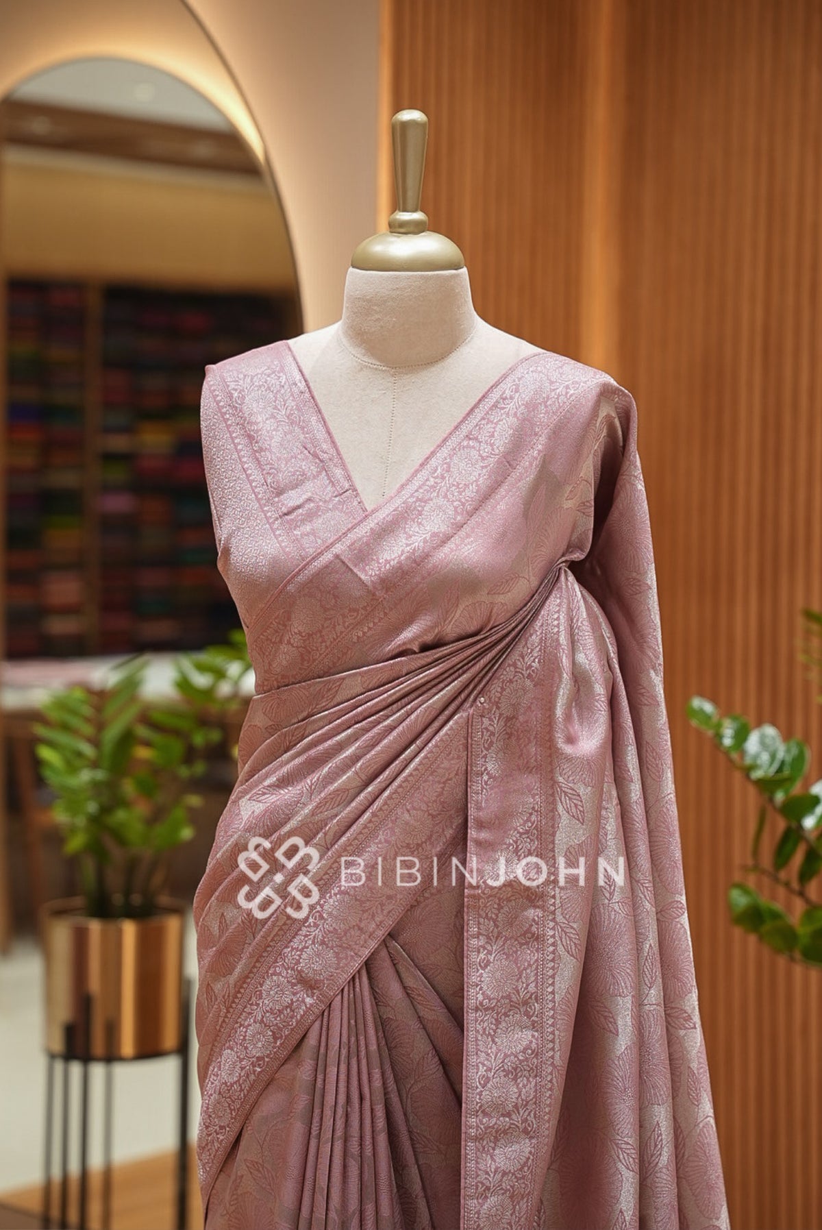 Silk Brocade Saree For Women Dusty Rose  CLOSE VIEW