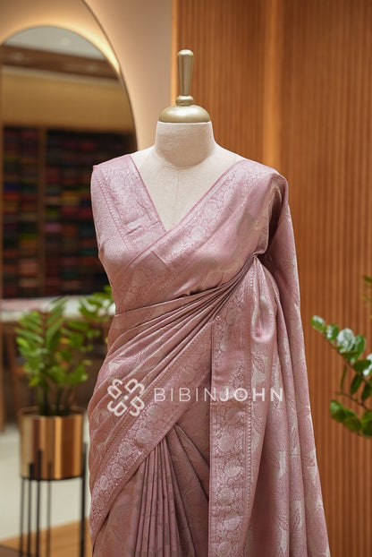 Silk Brocade Saree For Women Dusty Rose  CLOSE VIEW