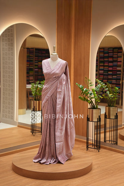 Silk Brocade Saree For Women Dusty Rose 
