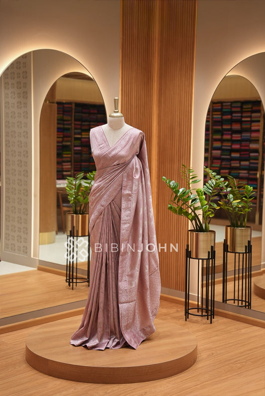 Silk Brocade Saree For Women Dusty Rose 