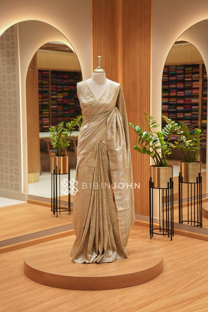 Silk Brocade Saree For Women Champagne Gold