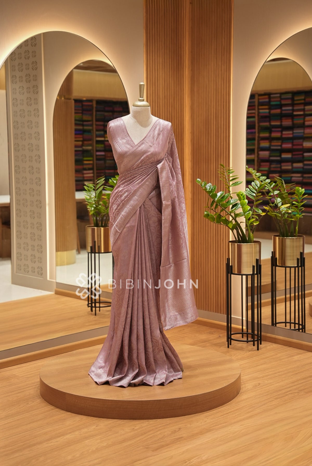 Silk Brocade Saree For Women Dusty Rose Pink 