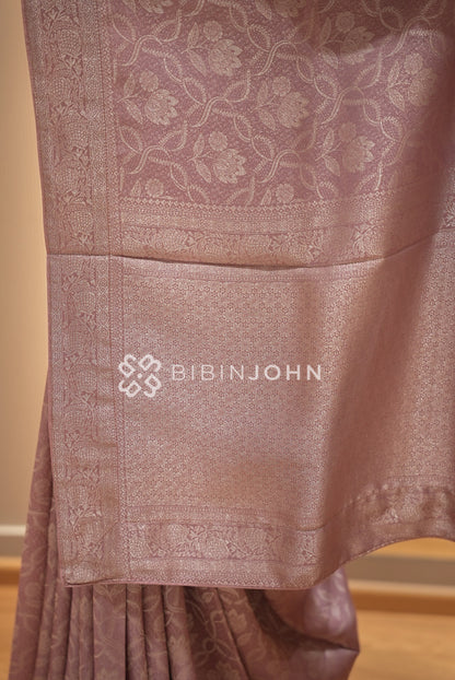 Silk Brocade Saree For Women Dusty Rose Pink  PALLU