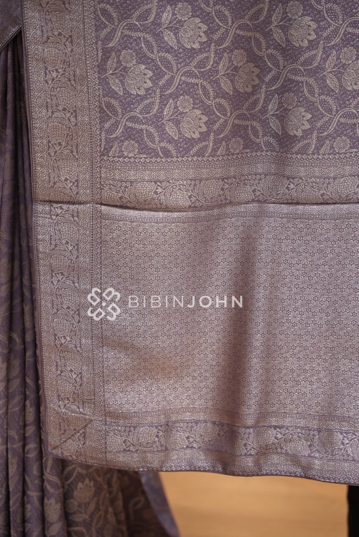 Silk Brocade Saree For Women Dusty Lavender Grey PALLU