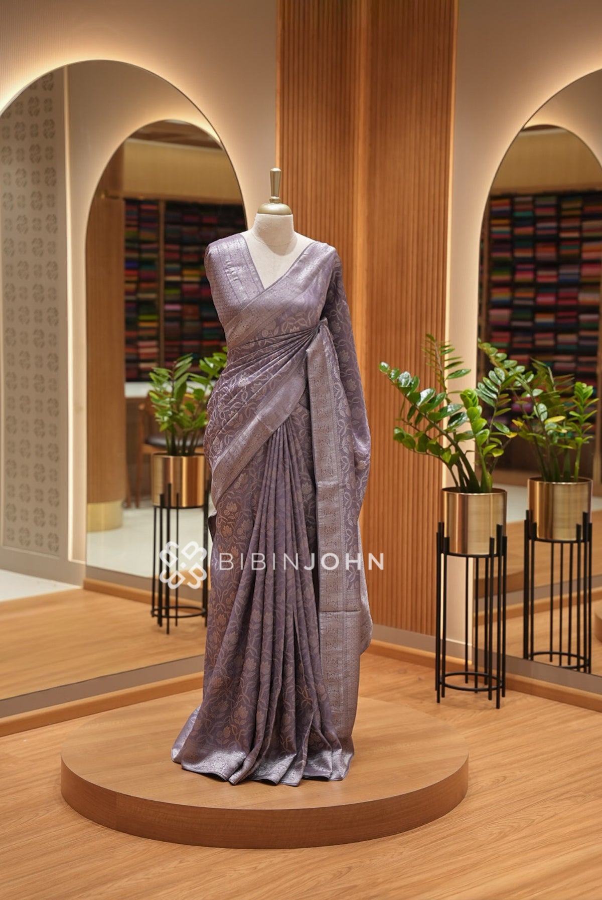 Silk Brocade Saree For Women Dusty Lavender Grey 