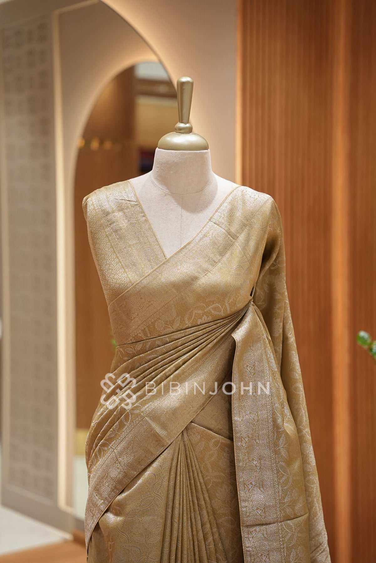 Silk Brocade Saree For Women Antique Gold-Beige  CLOSE VIEW