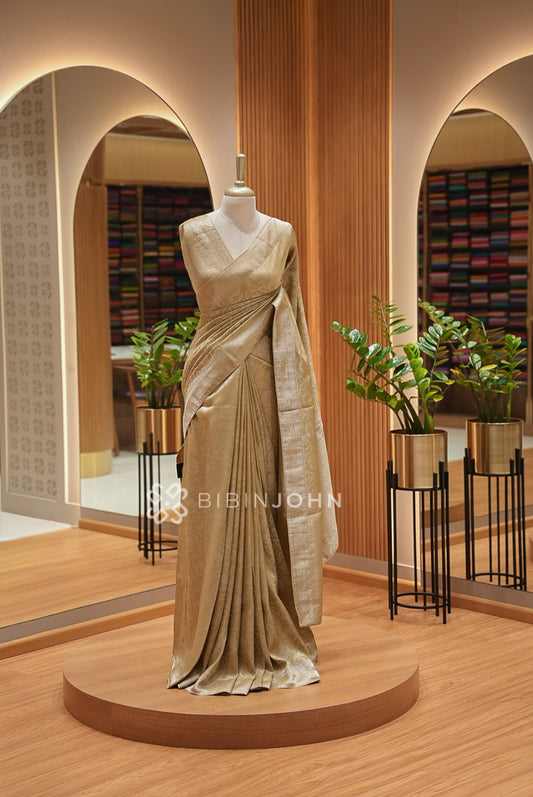 Silk Brocade Saree For Women Antique Gold-Beige 