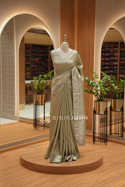 Silk Brocade Saree For Women  Sage Green 