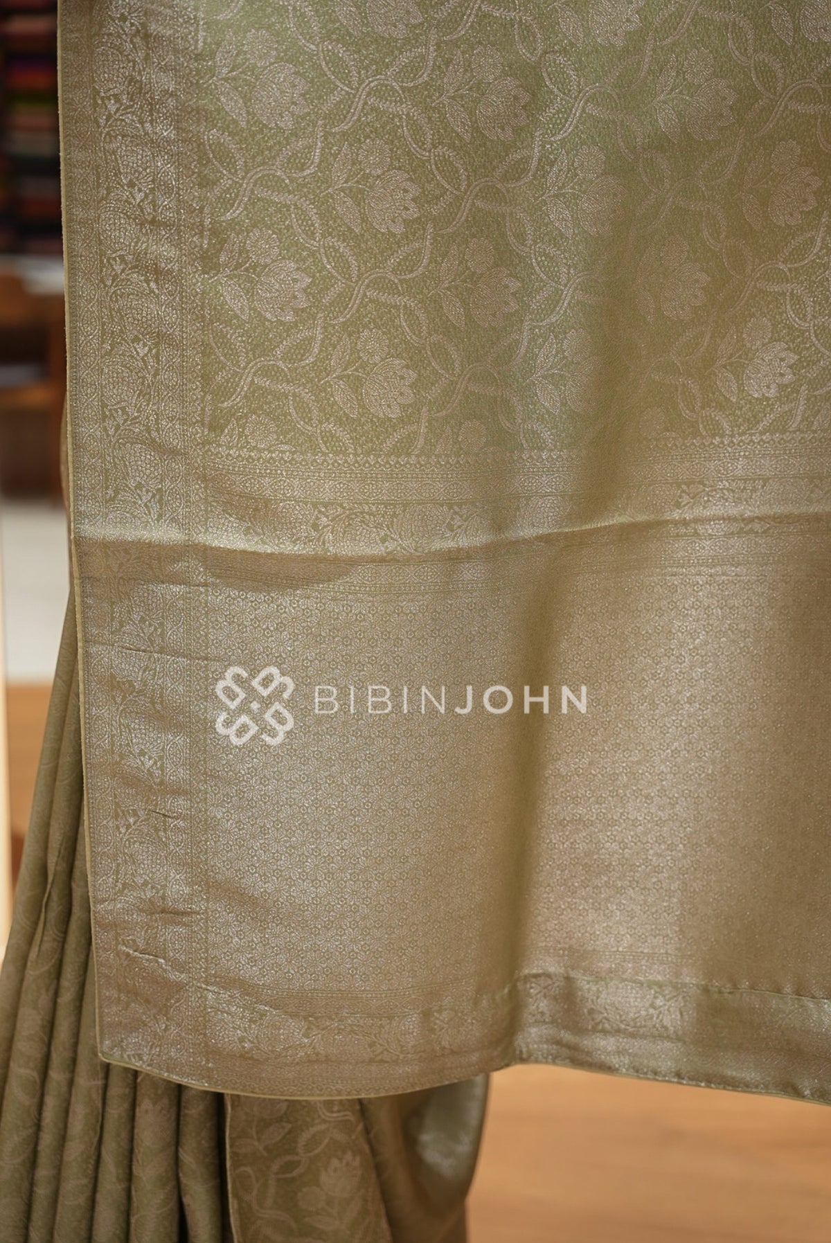 Silk Brocade Saree For Women  Sage Green  PALLU