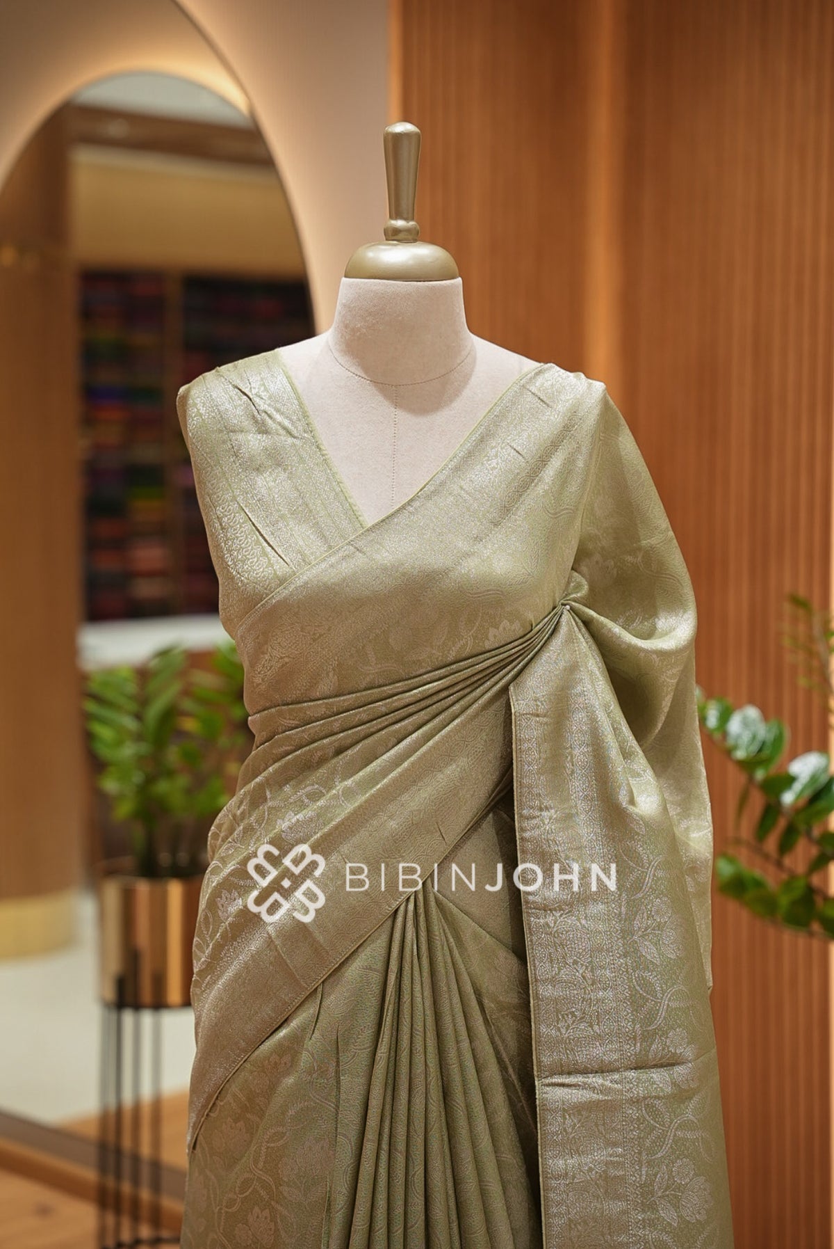 Silk Brocade Saree For Women  Sage Green  CLOSE VIEW
