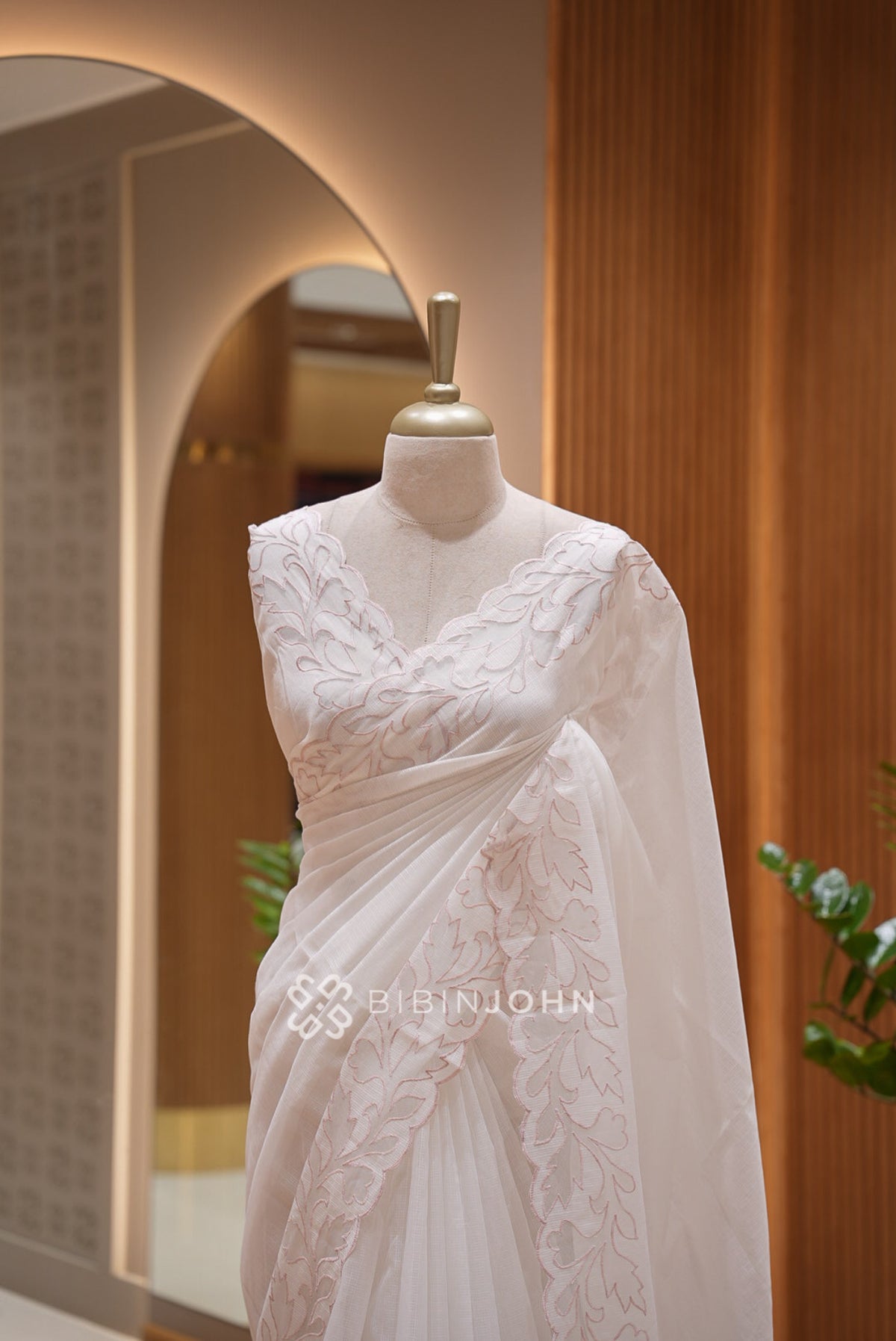 Cotta Embroidery Saree Ivory White  CLOSE VIEW