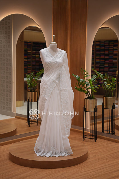 Cotta Embroidery Saree White 