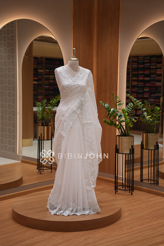 Cotta Embroidery Saree White 