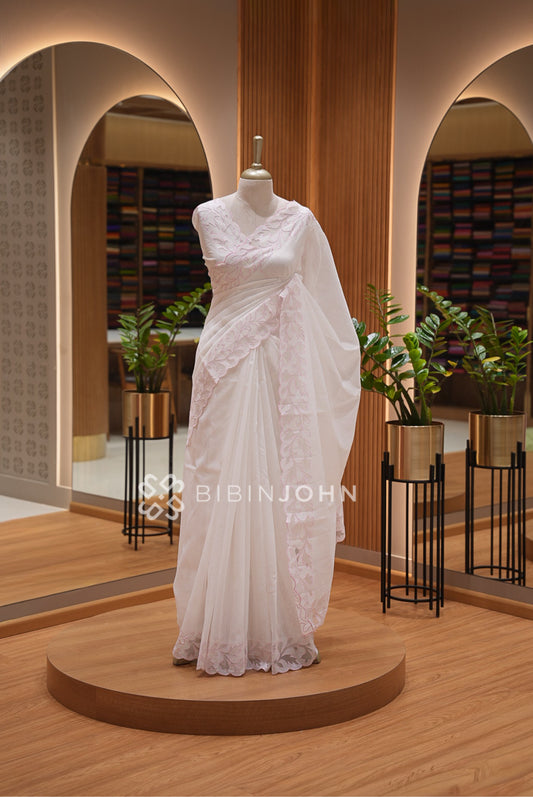Cotta Embroidery Saree White