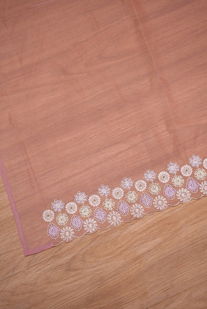 Organza Embroidery Saree For Women Peach Pink BLOUSE PIECE