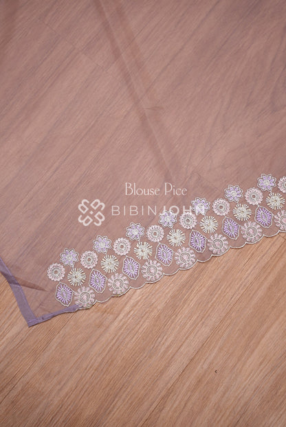 Organza Embroidery Saree For Women Lavender  BLOUSE PIECE