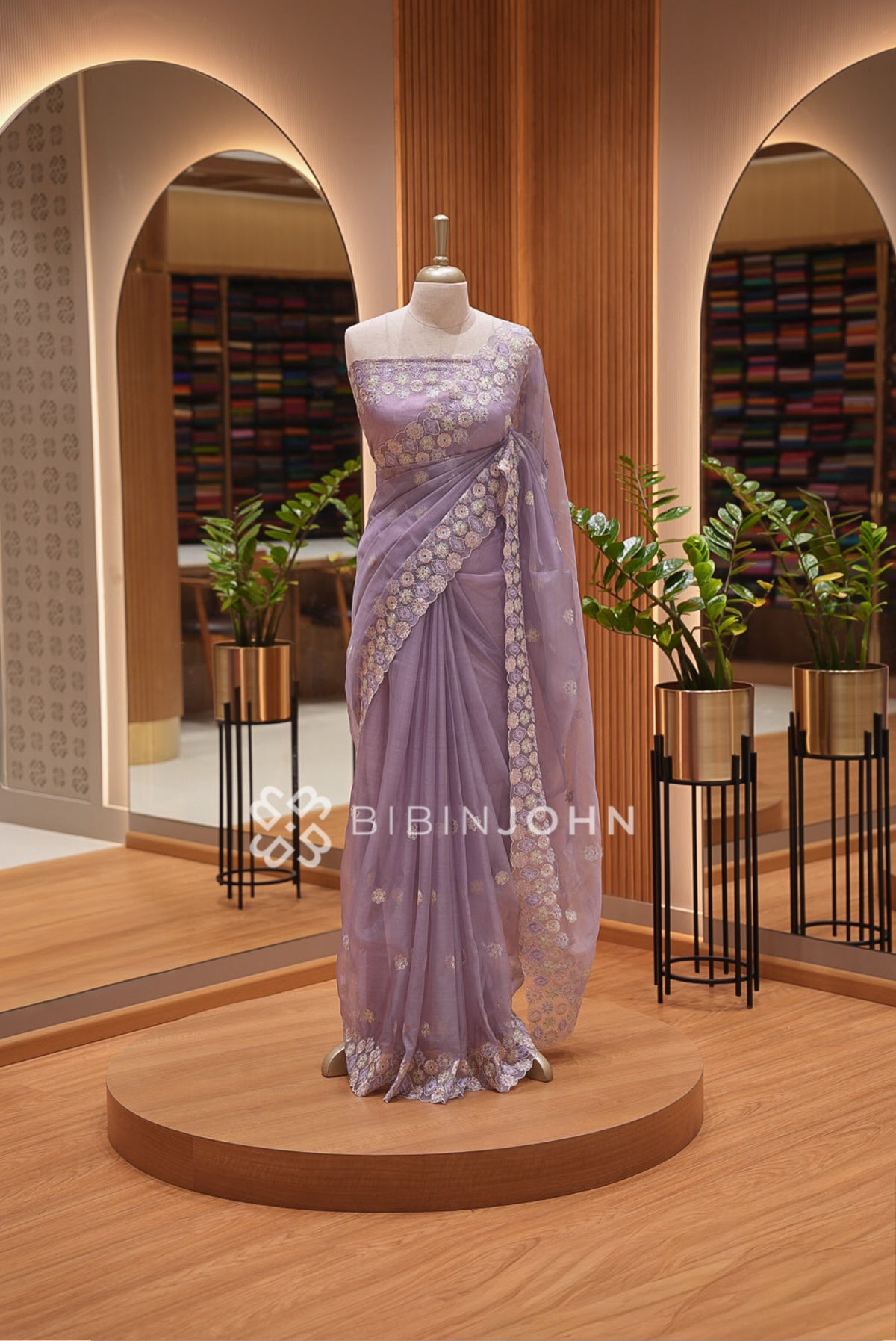 Organza Embroidery Saree For Women Lavender 