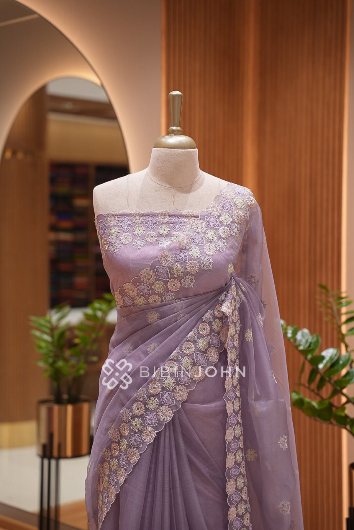 Organza Embroidery Saree For Women Lavender  CLOSE VIEW