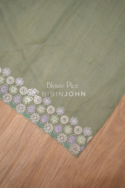 Organza Embroidery Saree For Women Sage Green BLOUSE PIECE