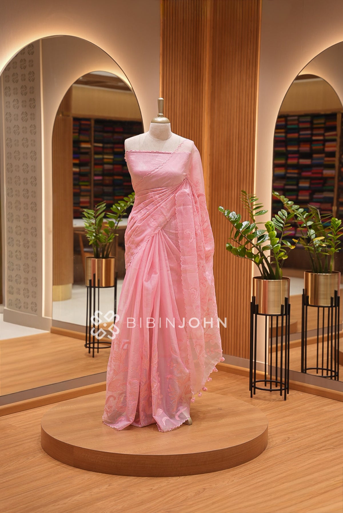 Organza Embroidery Saree For Women Blush Pink 
