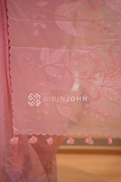 Organza Embroidery Saree For Women Blush Pink  PALLU