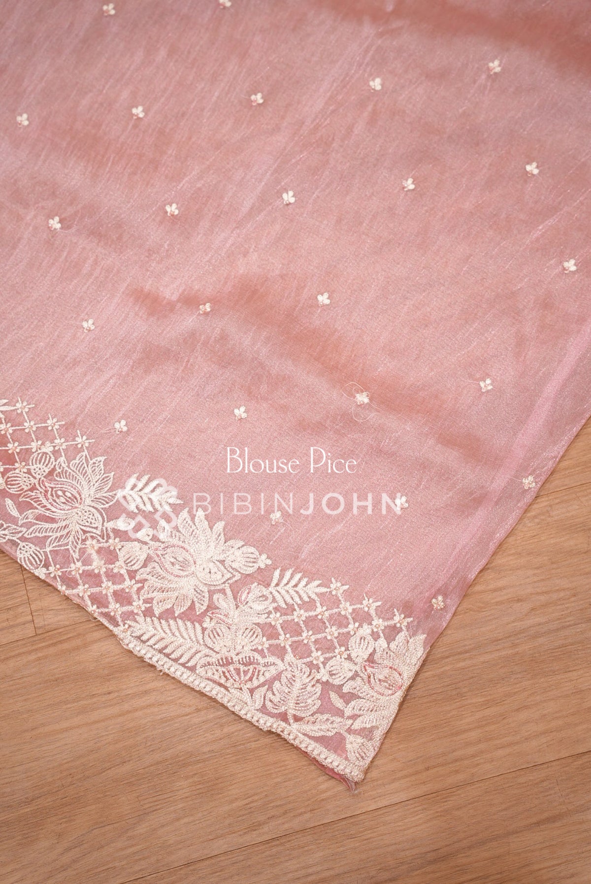 Tissue Organza Embroidery Saree For Women Dusty Rose Pink  BLOUSE PIECE