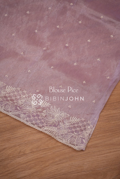 Tissue Organza Embroidery Saree For Women Lavender  BLOUSE PIECE