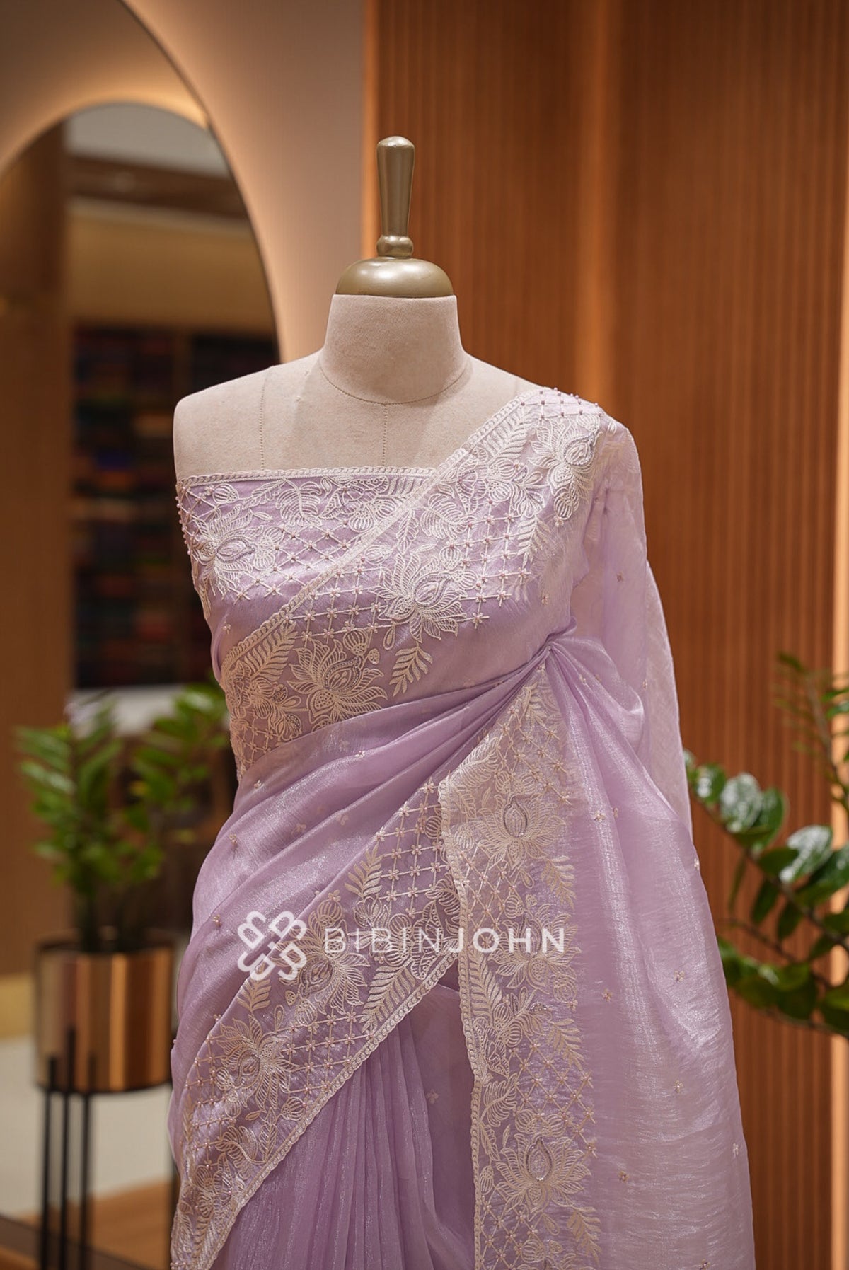 Tissue Organza Embroidery Saree For Women Lavender  CLOSE VIEW