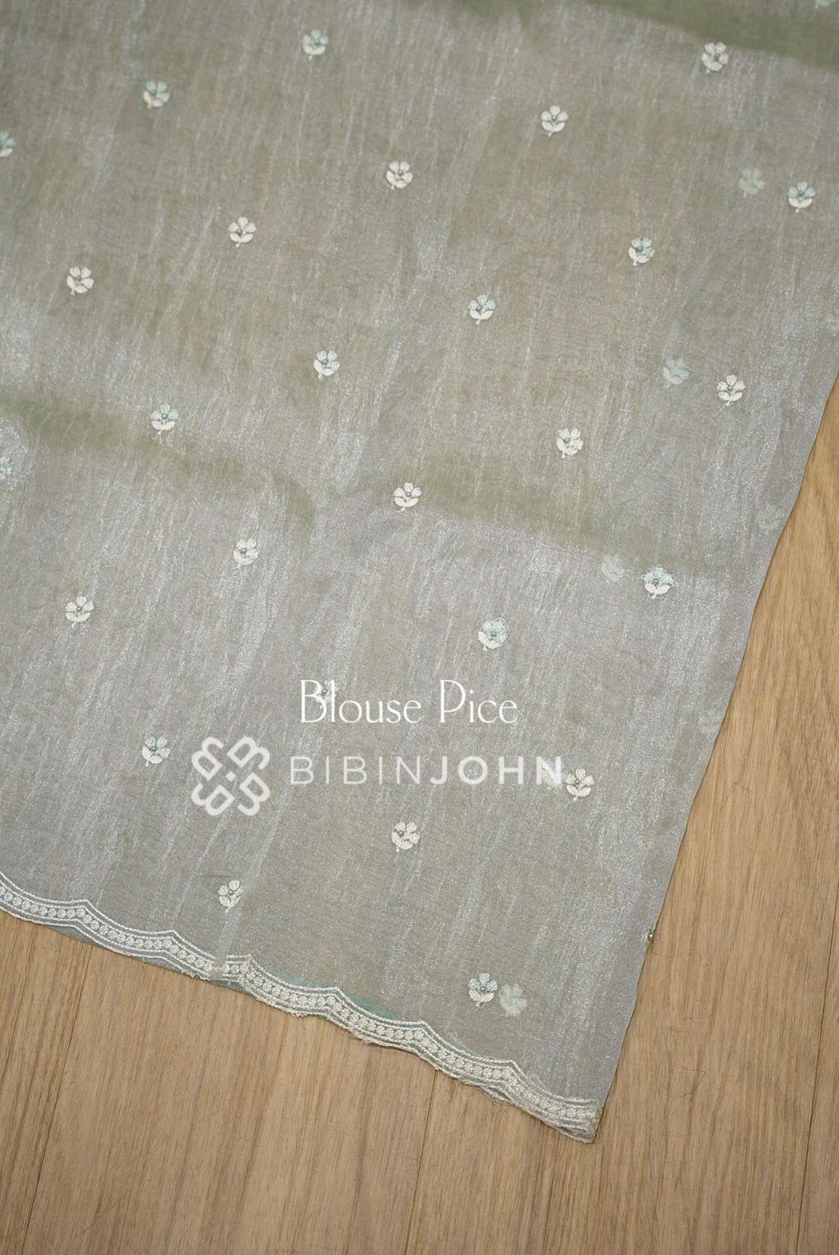 Tissue Organza Embroidery Saree For Women Mint Green BLOUSE PIECE