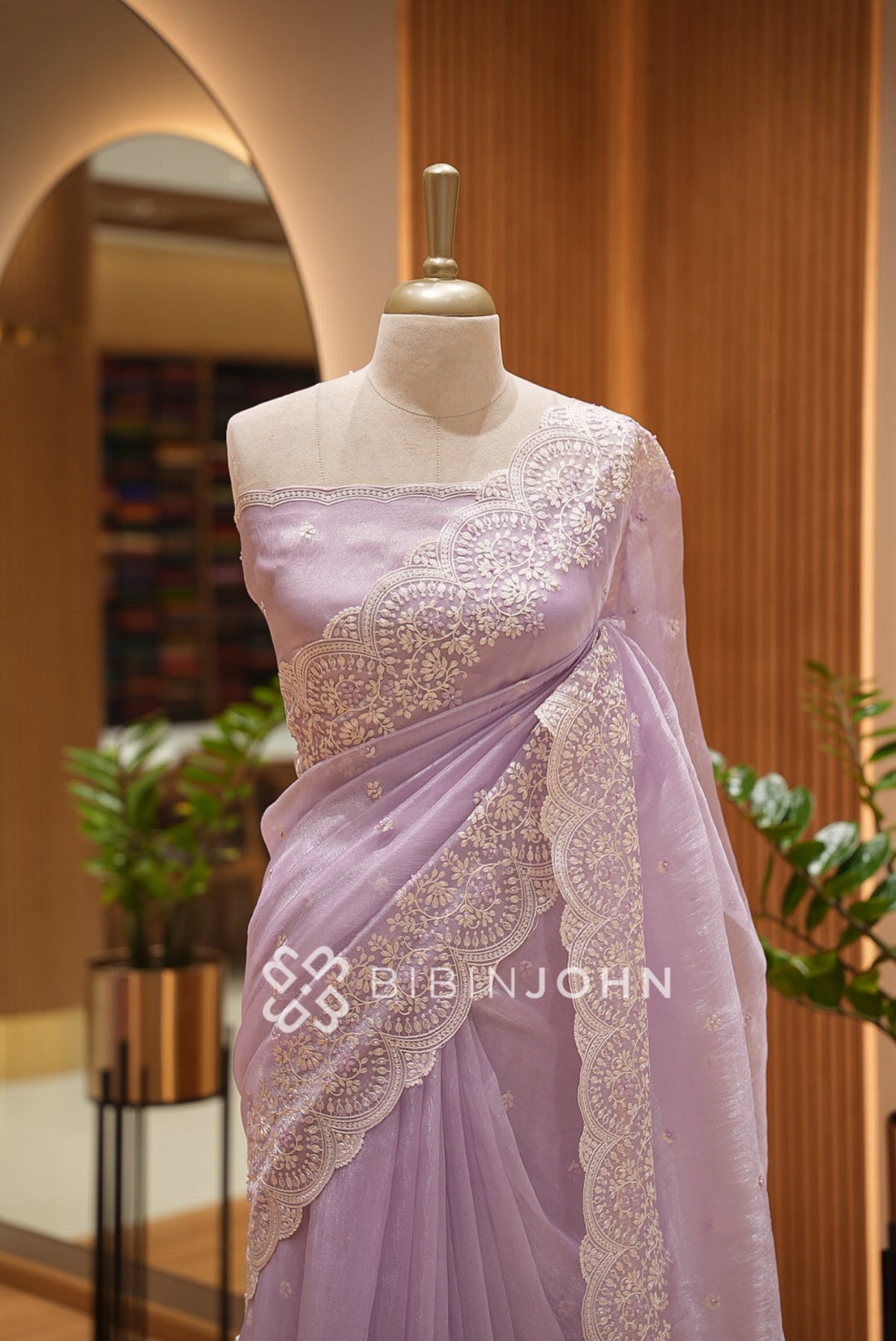 Tissue Organza Embroidery Saree For Women Lavender CLOSE VIEW