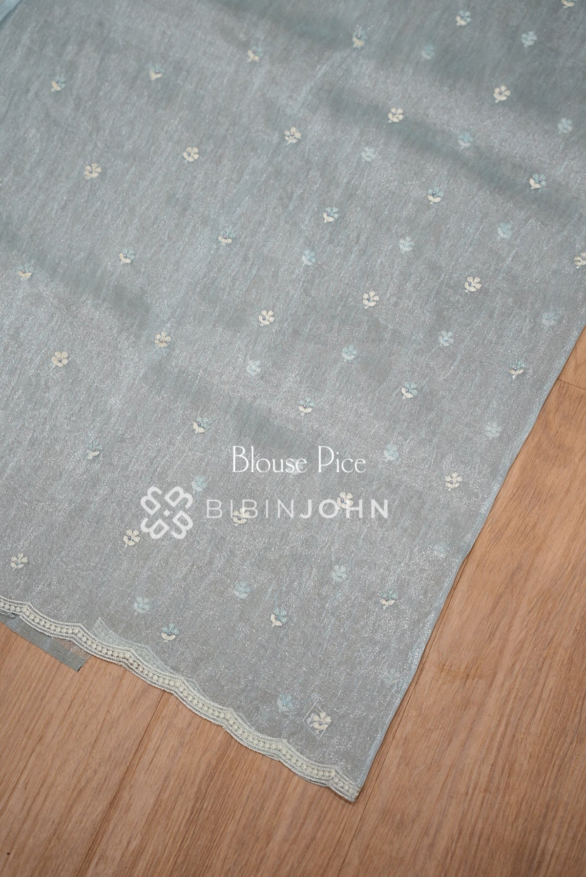 Tissue Organza Embroidery Saree For Women Powder Blue BLOUSE PIECE