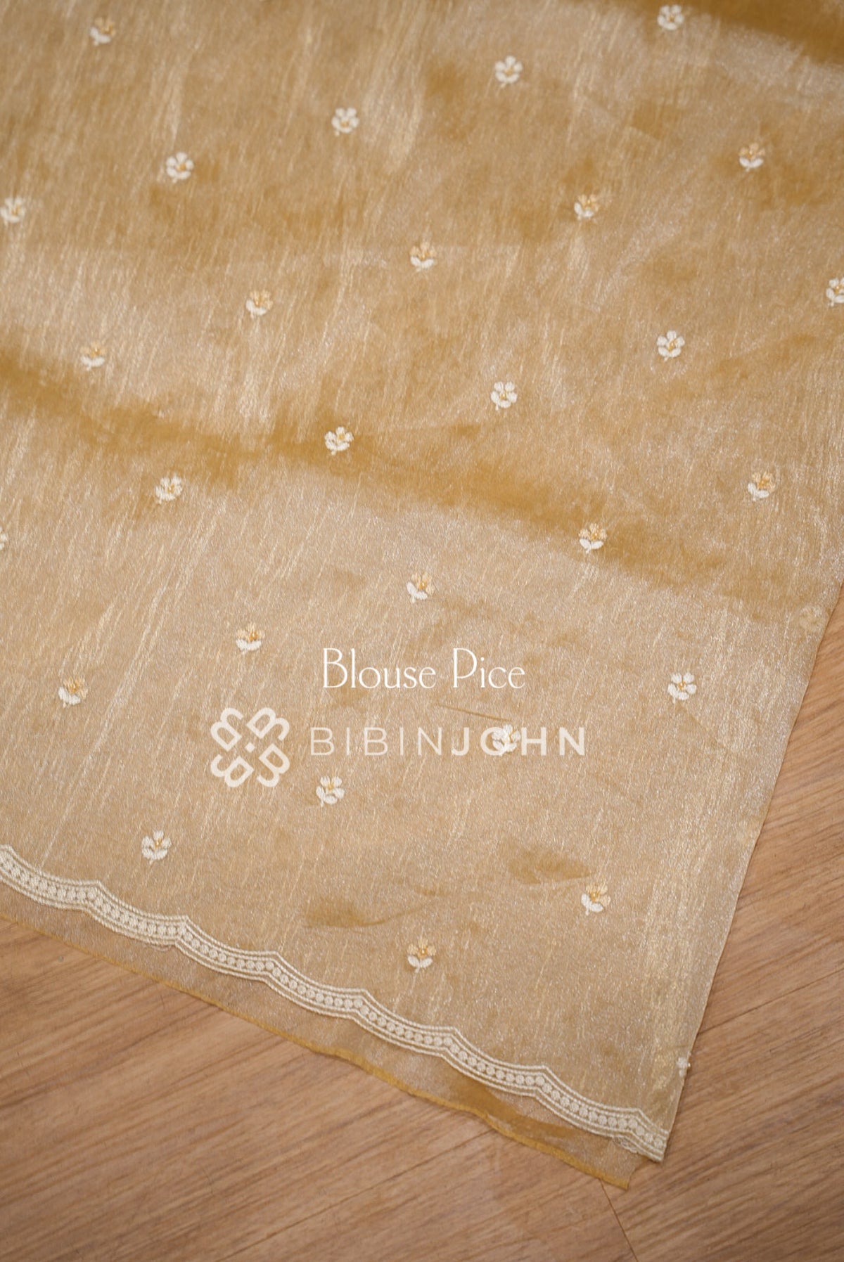 Tissue Organza Embroidery Saree For Women Golden Beige BLOUSE PIECE