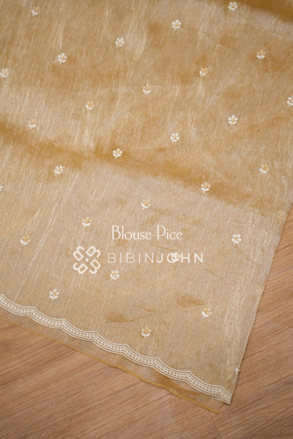 Tissue Organza Embroidery Saree For Women Golden Beige BLOUSE PIECE