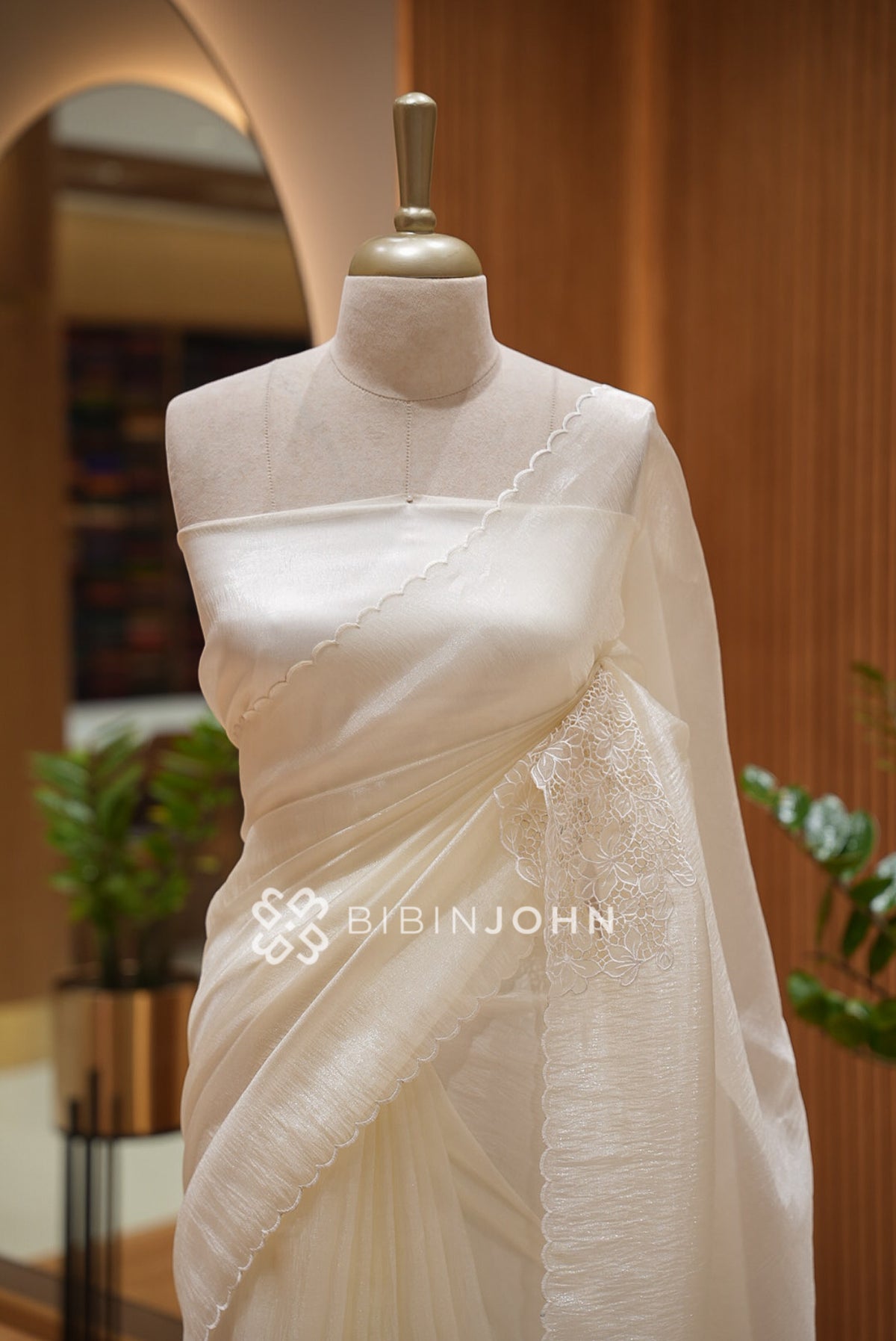Tissue Organza Embroidery Saree For Women Ivory CLOSE VIEW