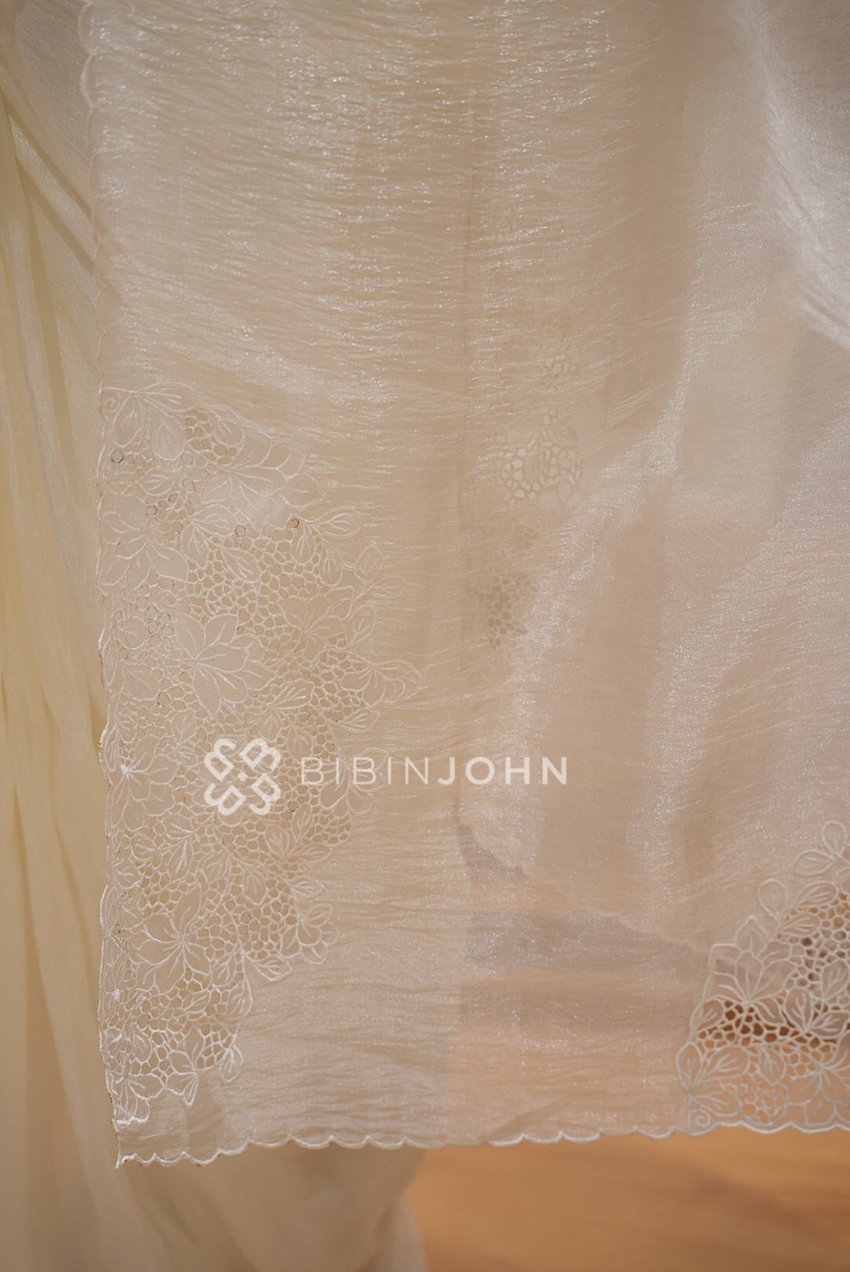 Tissue Organza Embroidery Saree For Women Ivory PALLU