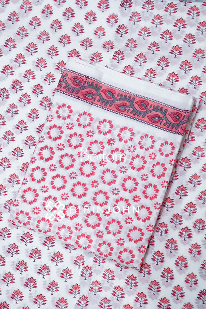 Printed Cotton Unstitched Salwar Suit Material White  bottom